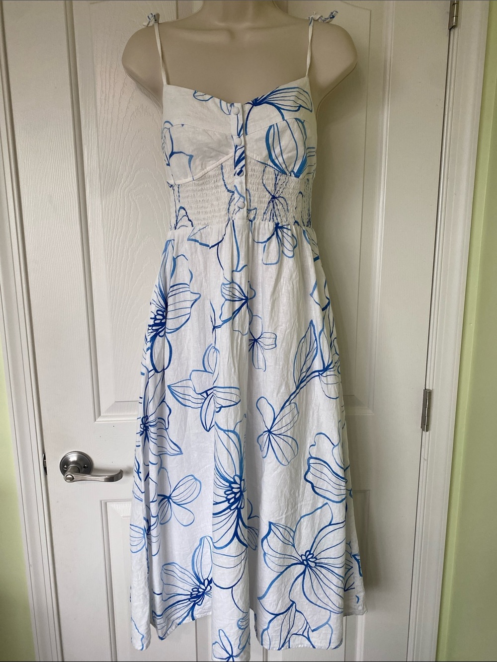 GAP White Midi Sundress with Blue Floral Print